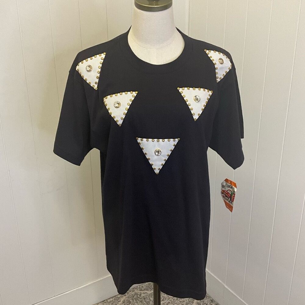 Vintage 70s Get Lucky Women’s OSFA Black Embroidered Embellished Top Shirt NWT